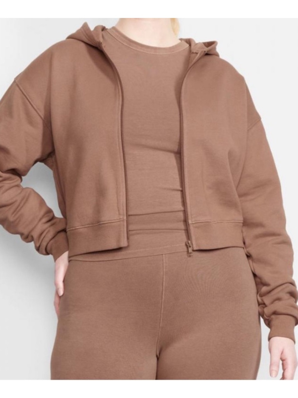 SKIMS Cotton Fleece The Zip Up Hoodie Cropped Oversized Brown Tan 3XL Plus Size